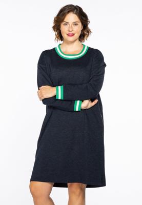 Yoek Dress-sweater stripe trim | Blauw | Maat 42/44