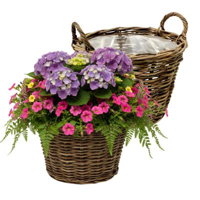VD Leeden Plantenmand Twijg - 2x - rond - bruin - 40 x 30 cm - rotan - gevlochten riet - bloemenmand