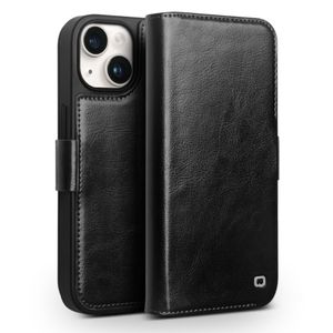 Qialino - iPhone 15 Plus - Leren bookcase hoes - Zwart