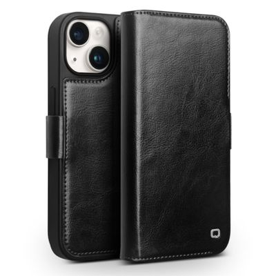 Qialino - iPhone 15 Plus - Leren bookcase hoes - Zwart