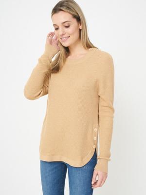 Geribde trui met ronde zoom van katoen-cashmere-melange