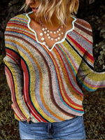 Shift Knitted Long Sleeve Stripes Shirts & Tops - thumbnail