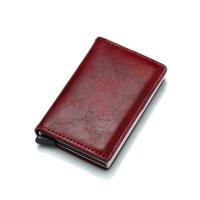 Automatische elastische kaart type anti-magnetische RFID anti-diefstal retro kaart pakket universele lederen metalen portemonnee (rood)