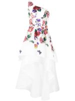 Marchesa Notte robe asymétrique à fleurs brodées - Blanc