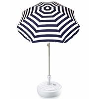 Blauw gestreepte strand/tuin basic parasol van nylon 180 cm + parasolvoet wit - thumbnail