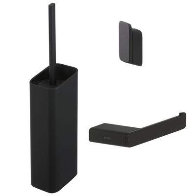 Toiletaccessorieset Geesa Shift | Toiletborstel met houder - Toiletrolhouder zonder klep - Handdoekhaak | Zwart