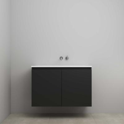 On-Line Onderkast - 100 cm - Voorgemonteerd - Greeploos 2 Deuren - Acryl Wastafel - zonder Kraangat - Mat Zwart