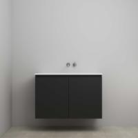 On-Line Onderkast - 100 cm - Voorgemonteerd - Greeploos 2 Deuren - Acryl Wastafel - zonder Kraangat - Mat Zwart