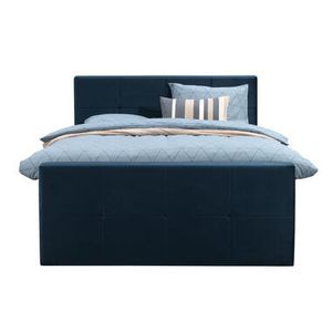 Boxspring met voetbord Liv geblokt - blauw - 180x200 cm - vierkante poot - Leen Bakker