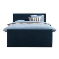 Boxspring met voetbord Liv geblokt - blauw - 180x200 cm - vierkante poot - Leen Bakker - thumbnail