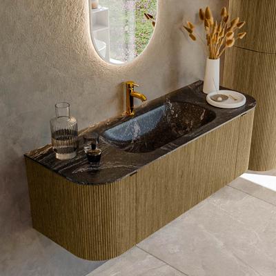 Badmeubel Mondiaz Kurve-Dlux | 130 cm cm | Meubelkleur Dusk | Wastafelkleur Lava | Solid surface | Wasbak midden spoelbak | 1 kraangat