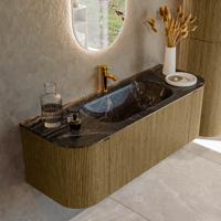 Badmeubel Mondiaz Kurve-Dlux | 130 cm cm | Meubelkleur Dusk | Wastafelkleur Lava | Solid surface | Wasbak midden spoelbak | 1 kraangat