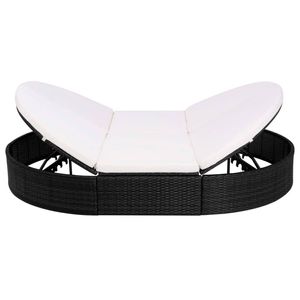 The Living Store Loungebed Bali - Ovaal - PE rattan - 200x140x28 cm - Zwart - Crèmewit