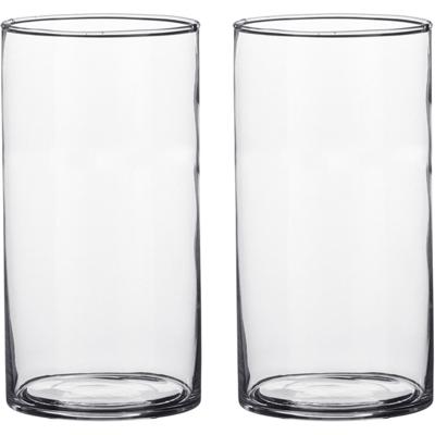 Mica Decorations Vaas - Set van 2x stuks - cilinder - helder glas - D9 x H15 cm - Bloemenvaas