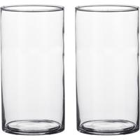 Mica Decorations Vaas - Set van 2x stuks - cilinder - helder glas - D9 x H15 cm - Bloemenvaas