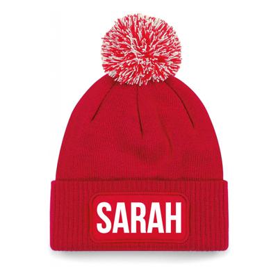 Bellatio Decorations Sarah tekst wintermuts - met pompon - unisex - one size - Rood - 50 jaar