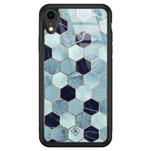 iPhone XR glazen hardcase - Blue cubes
