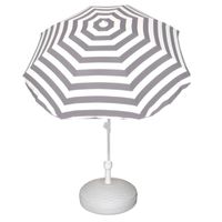Voordelige set grijs/wit gestreepte parasol en parasolvoet wit - thumbnail