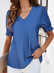 Loose V Neck Casual Cotton Shirt