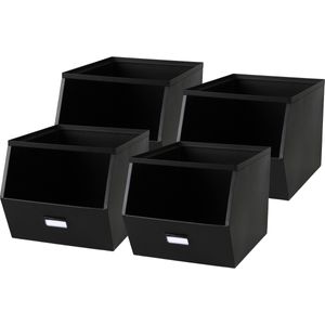 Stapelbare opbergmand Open Metal Box - 4x - L23 x B32 x H21 cm - metaal - zwart