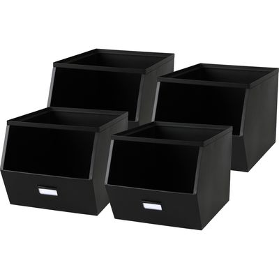 Stapelbare opbergmand Open Metal Box - 4x - L23 x B32 x H21 cm - metaal - zwart