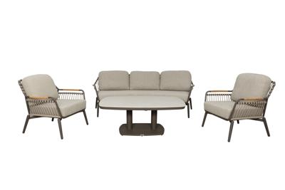 Qopps Egina 3-zits met 2 loungestoelen en Elena in hoogte verstelbare tuintafel