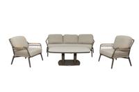 Qopps Egina 3-zits met 2 loungestoelen en Elena in hoogte verstelbare tuintafel