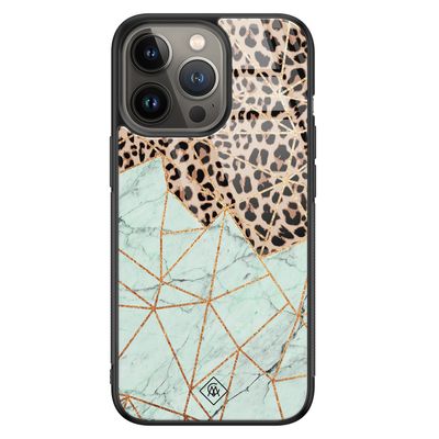 iPhone 13 Pro glazen hardcase - Luipaard marmer mint