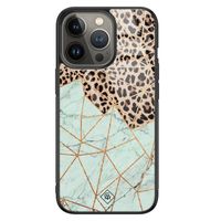 iPhone 13 Pro glazen hardcase - Luipaard marmer mint