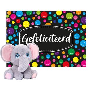 Keel toys - Cadeaukaart Gefeliciteerd met knuffeldier olifant 25 cm