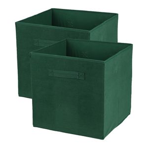 Opbergmand/kastmand Square Box - 3x - karton/kunststof - 29 liter - donkergroen - 31 x 31 x 31 cm