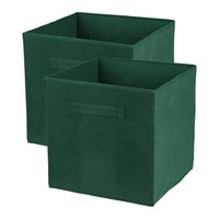 Opbergmand/kastmand Square Box - 3x - karton/kunststof - 29 liter - donkergroen - 31 x 31 x 31 cm - thumbnail