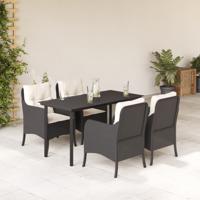 5-delige Tuinset met kussens poly rattan zwart