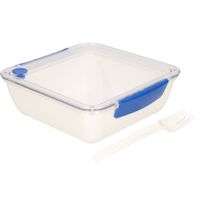 Transparant met blauwe lunchbox met vorkje 1000 ml Transparant met blauwe lunchbox met vorkje 1000 ml