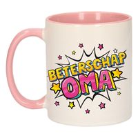 Beterschap oma cadeau mok / beker wit en roze 300 ml