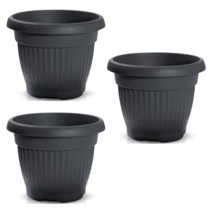 Plantenpot/bloempot Roma Garden - 3x - buiten/binnen - kunststof - antraciet - D25 x H25 cm