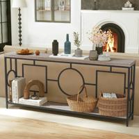 Consoletafel met 2 Niveaus Smalle Consoletafel voor Hal Lange Sofatafel met Stevig Metalen Frame Rustieke Bijzettafel met Opbergplank