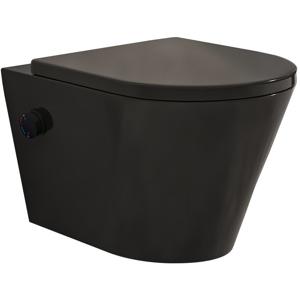 Wandcloset Wiesbaden Vesta | 52 cm | Rimless | Bidet functie-warm en koud water | Incl.Toiletzitting | Keramiek | Mat zwart