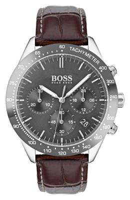 Hugo Boss 1513598 Talent chronograaf horloge met leren band, 42 mm in zwart/bruin