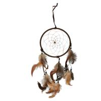 Droomvanger - luxe kwaliteit - met veren - donker bruin - D16 x 34 cm - dromenvanger