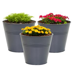 Plantenpot/bloempot Bob - 3x - rond - zink - antraciet - D11 X H10 cm