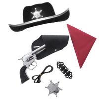 Cowboys speelgoed/verkleed accessoires set en hoed zwart 6-delig