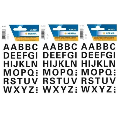 96x Letters plak stickers - zwart - 15 mm - Stickervellen met alfabet letters zwart - Alfabet