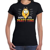 Funny emoticon t-shirt oops it is party time zwart dames - thumbnail