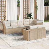 9-delige Loungeset met kussens poly rattan beige