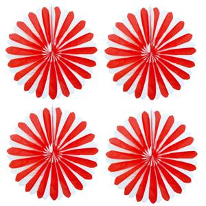 Decoratie waaiers - 4x - rood/wit - Dia 35 cm - Hangende versieringen/Feestartikelen