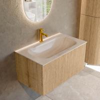 Badmeubel Mondiaz Kurve-Dlux | 80 cm | Meubelkleur Oak | Wastafelkleur Meli | Solid surface | Wasbak midden spoelbak | 1 kraangat