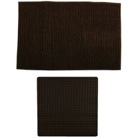 MSV Douche anti-slip mat en droogloop mat - Sevilla badkamer set - rubber/microvezel - bruin - thumbnail