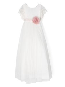 AMAYA robe évasée en tulle à taille ceinturée - Blanc