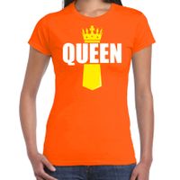Koningsdag t-shirt Queen met kroontje oranje voor dames